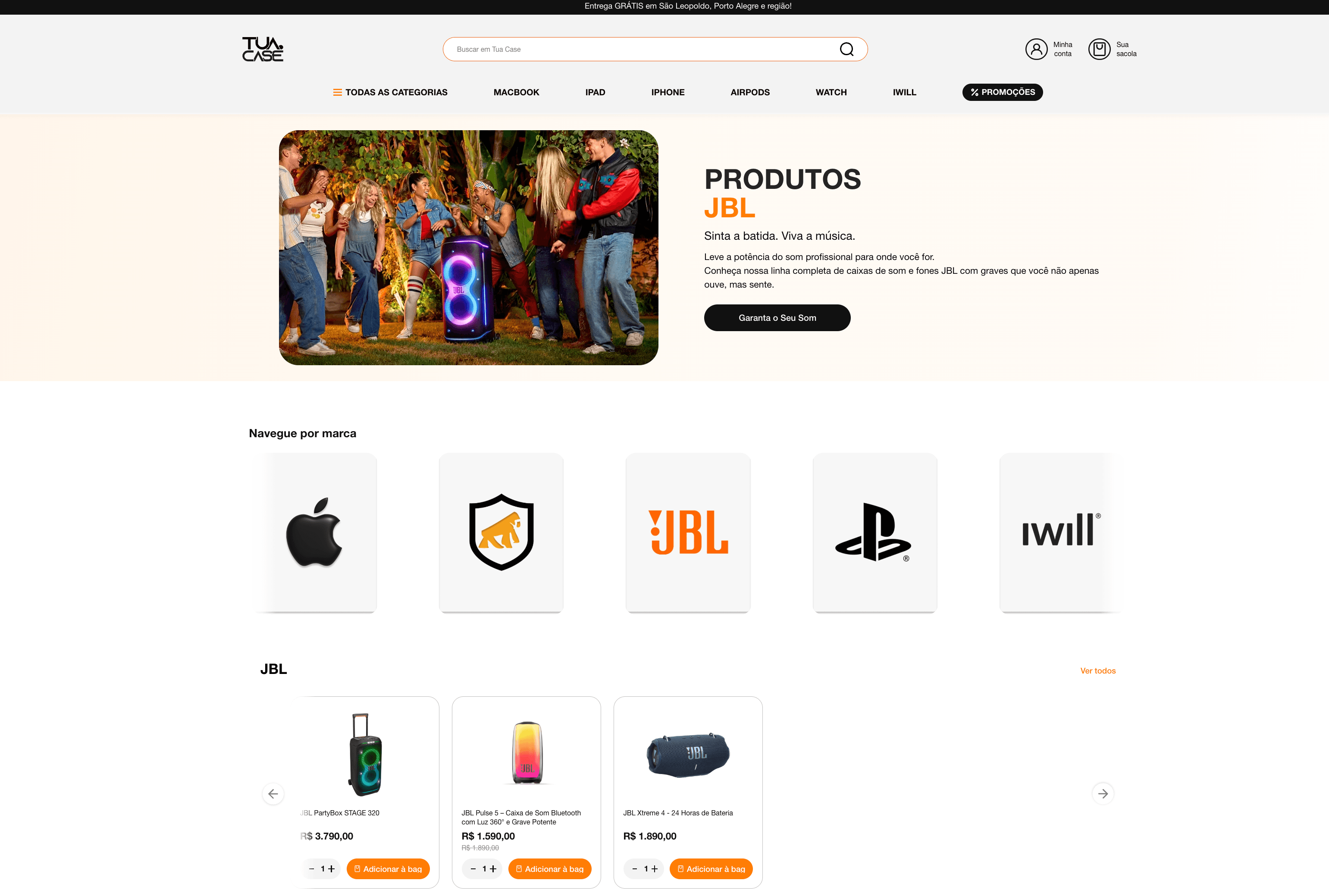 Interface de e-commerce da Tua Case